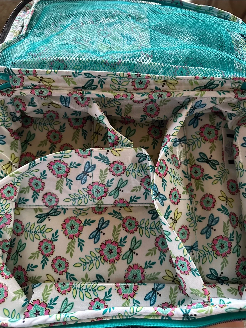 Vera Bradley Black Quilted Floral Makeup Bag with Mint Green and Pink Accents - Picture 6 of 10